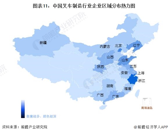 圖表11：中國叉車制造行業(yè)企業(yè)區(qū)域分布熱力圖